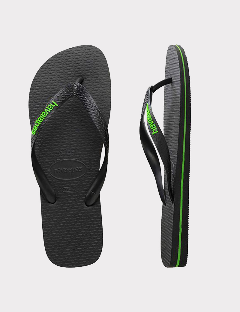 Havaianas Rubber Logo Black/Green - Denim and Cloth