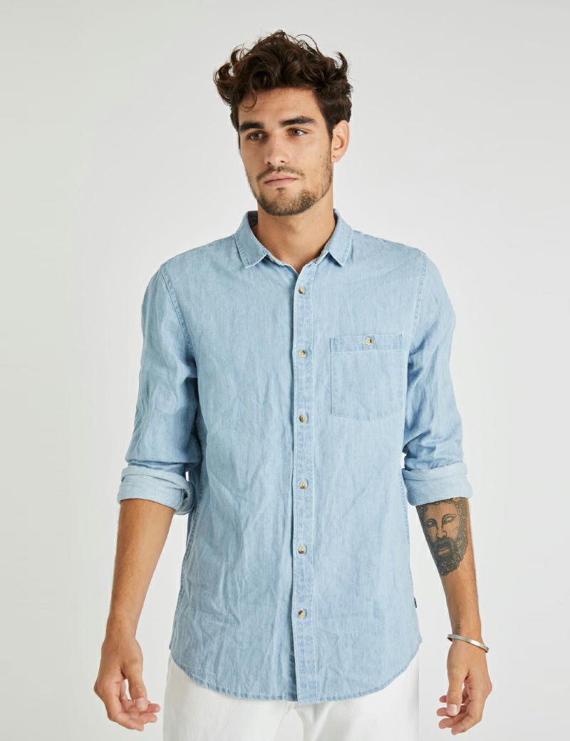Rollas Men At Work Ls Shirt Sto - Denim 