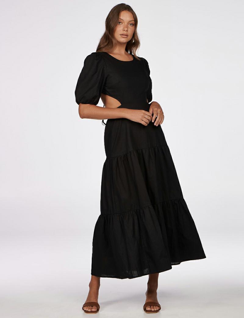 Charlie Holiday Flores Midi Dress Blk 