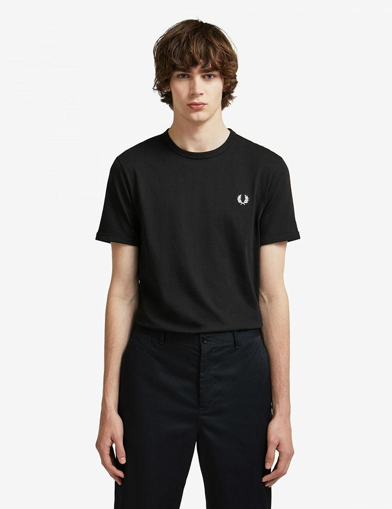 Fred Perry Ringer Tee Black - Denim and Cloth