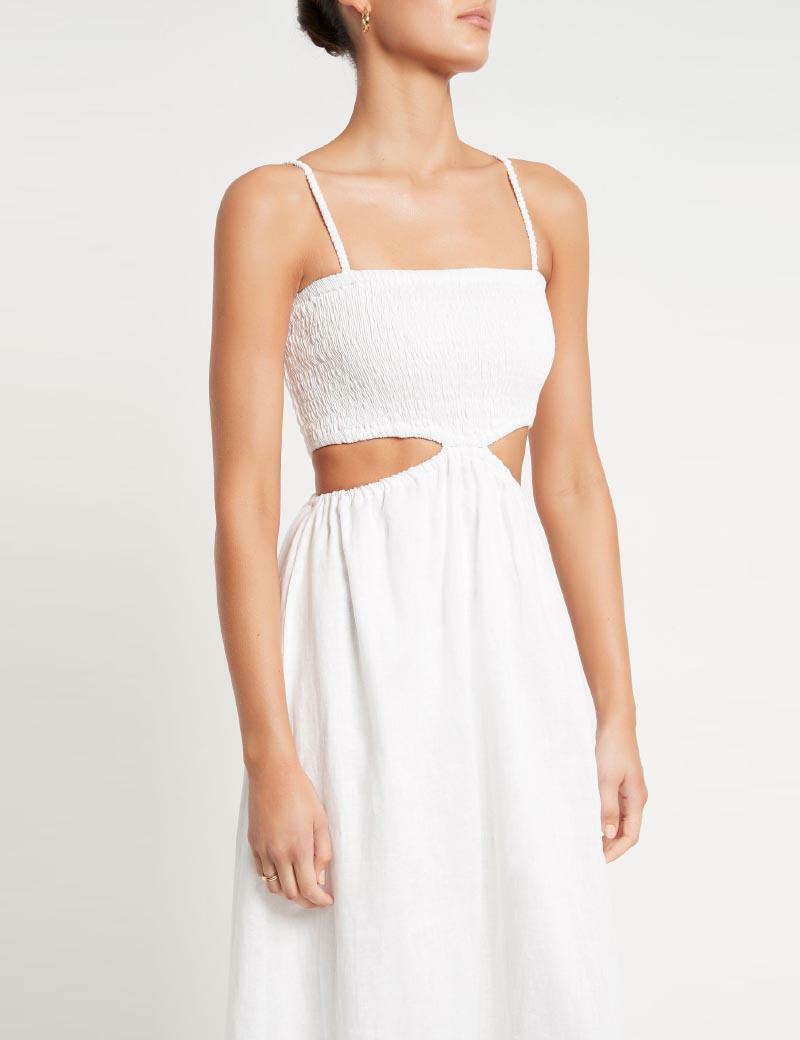 Faithfull the Brand Tayari Midi Dress Wht - Denim and Cloth
