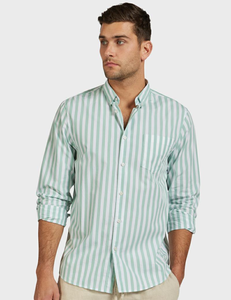 Academy Henry Poplin Shirt Green - Denim and Cloth