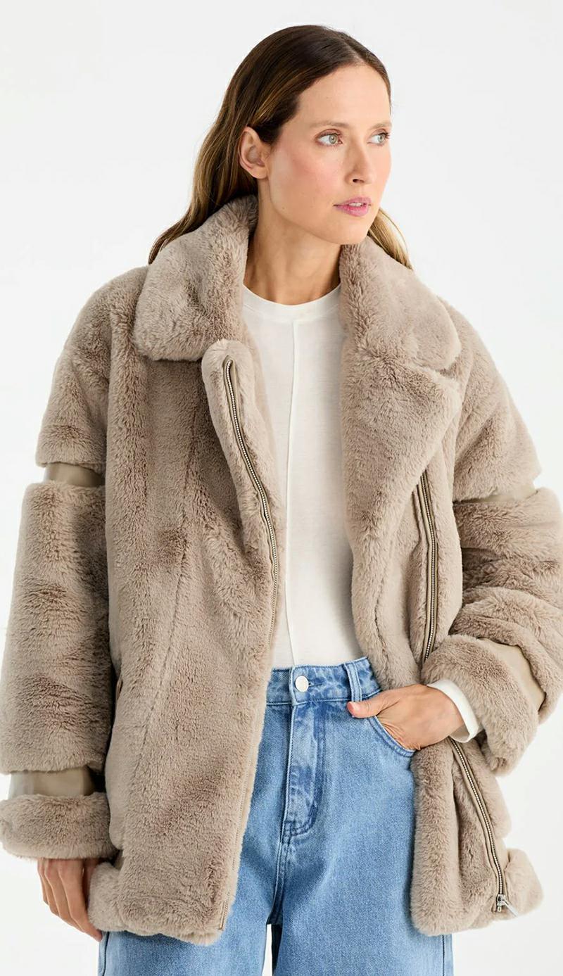 Ena Pelly Clover Fauz Fur Jkt Stone
