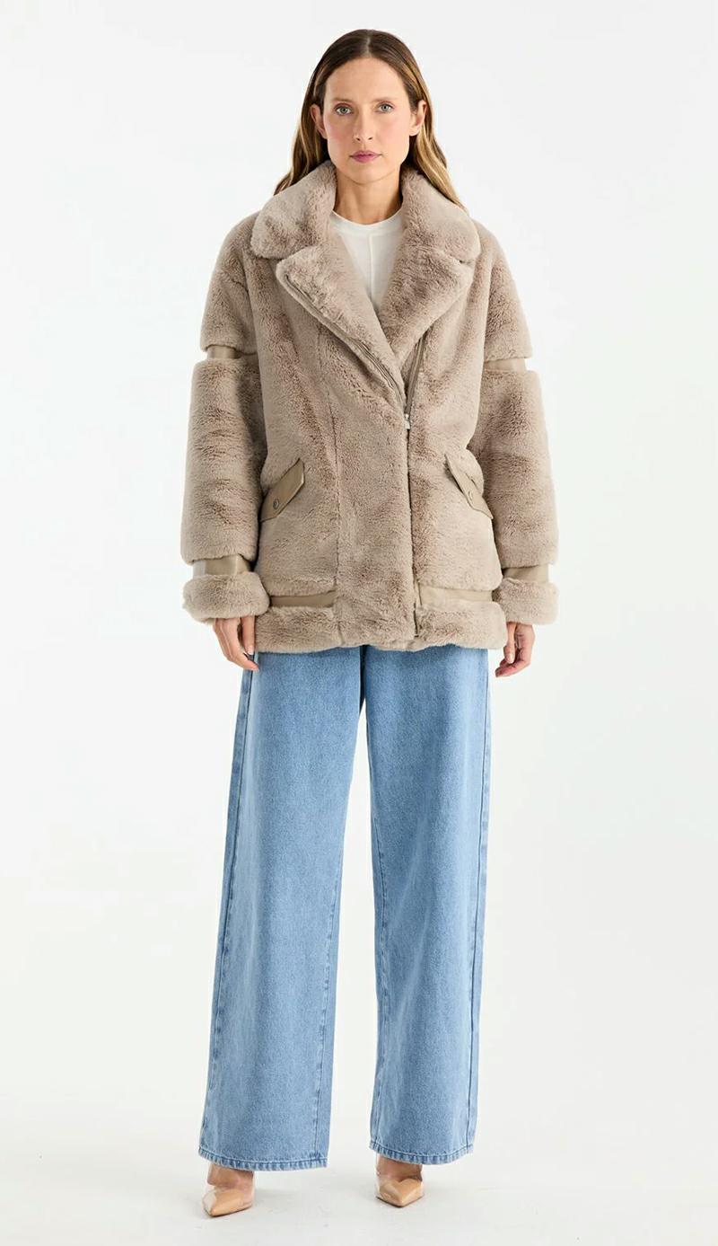 Ena Pelly Clover Fauz Fur Jkt Stone