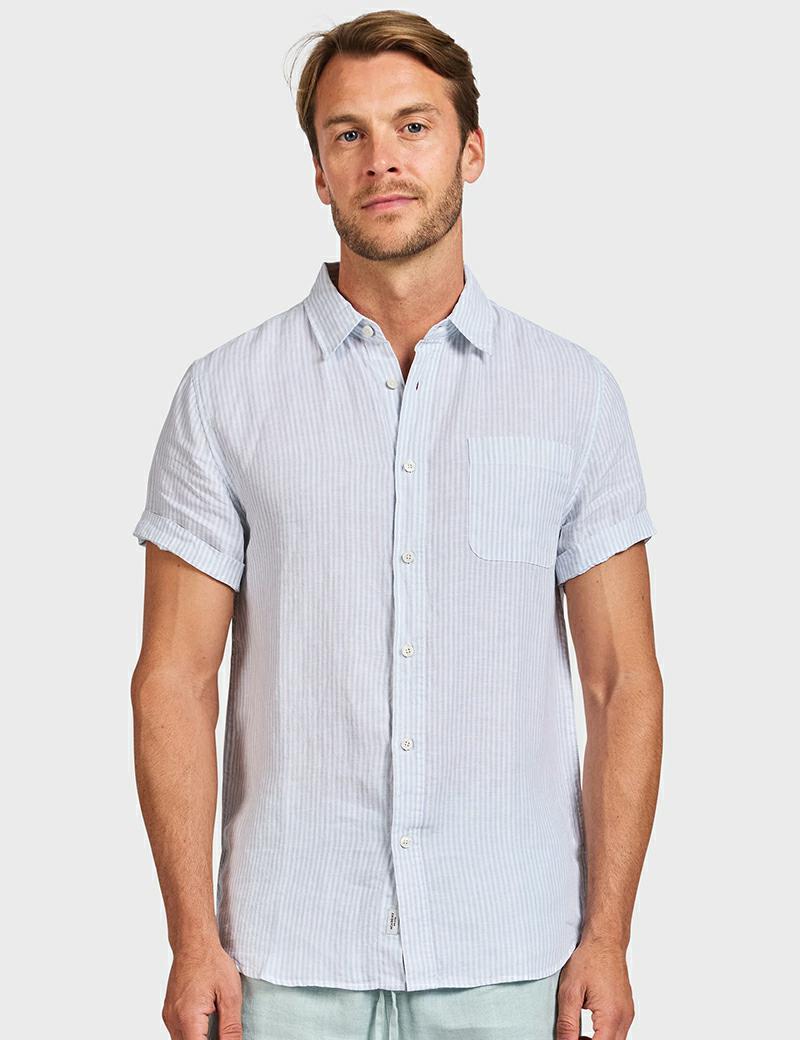 Academy Rory Ss Linen Shirt Aqua