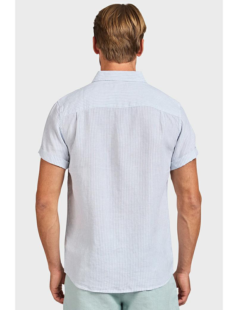 Academy Rory Ss Linen Shirt Aqua
