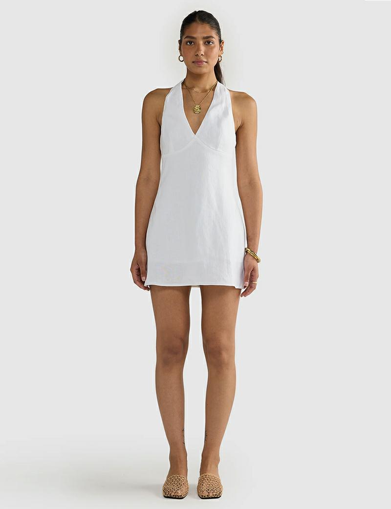 Ortc Rosa Linen Mini Dress Wht