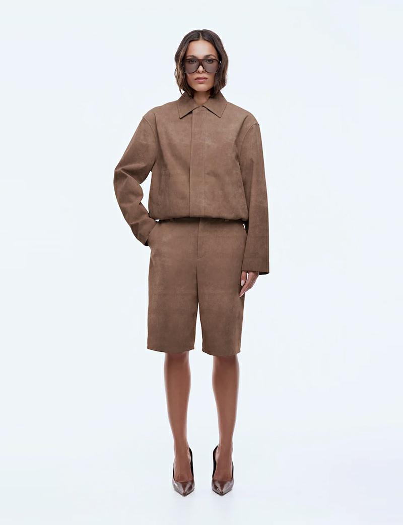 Ena Pelly Ana Suede Bomber Toffee