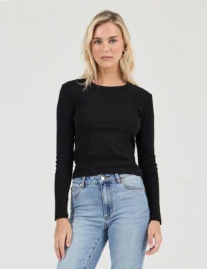 Rollas Pointelle Cl Tee Black