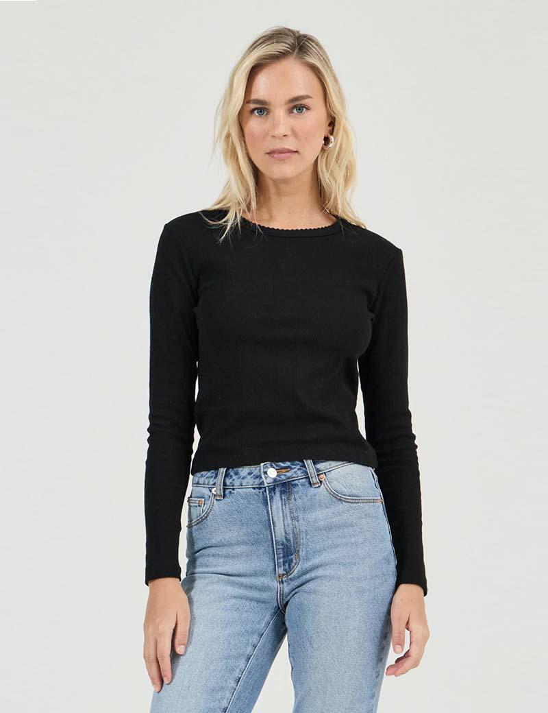 Rollas Pointelle Cl Tee Black
