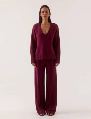 Sovere Lane Plunge Sweater Berry
