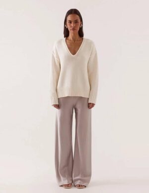 Sovere Lane Plunge Sweater Cream
