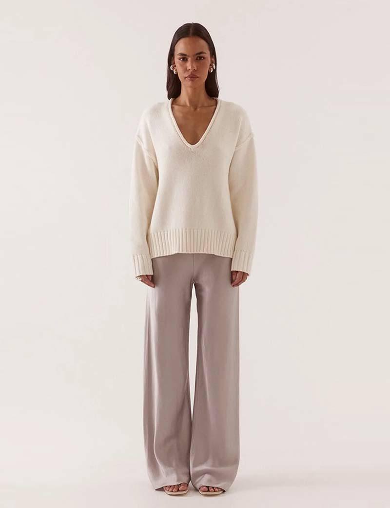 Sovere Lane Plunge Sweater Cream