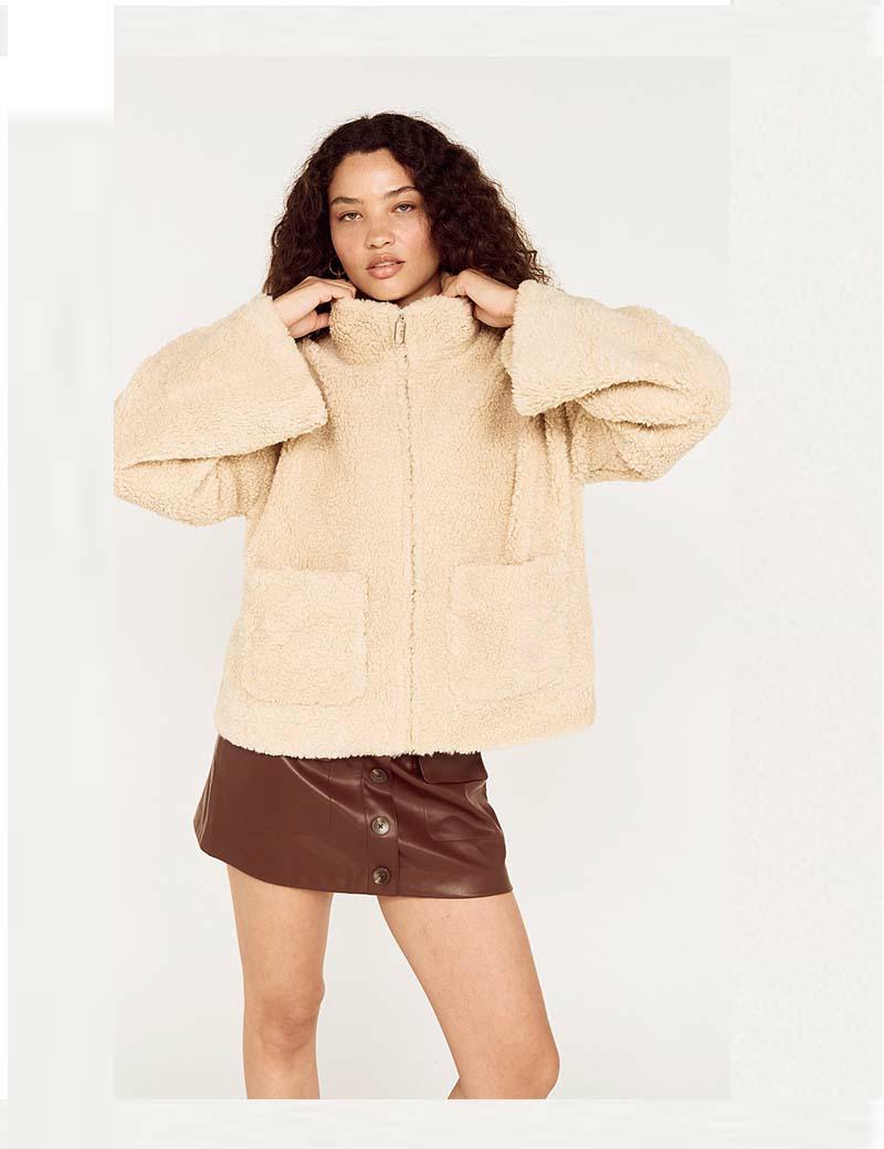 Minkpink Zola Sherpa Jacket Stone