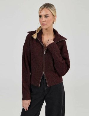 Rollas Loom Cardigan Dark Cherry