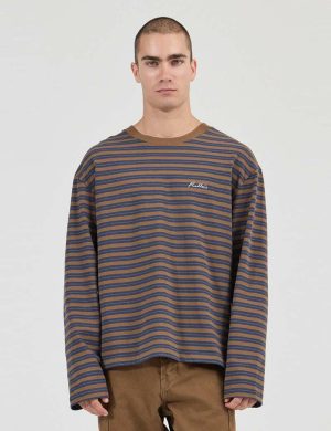 Rollas Stripe Ls Tee Tan