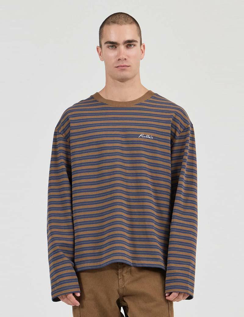 Rollas Stripe Ls Tee Tan